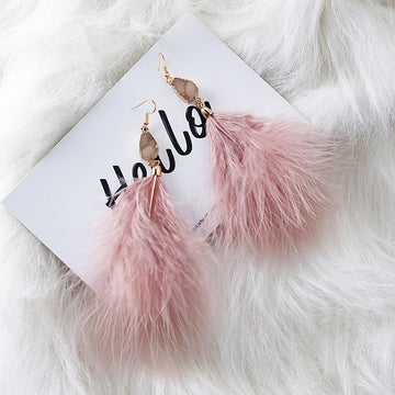 Fluffy Pale Pink Feather Earrings