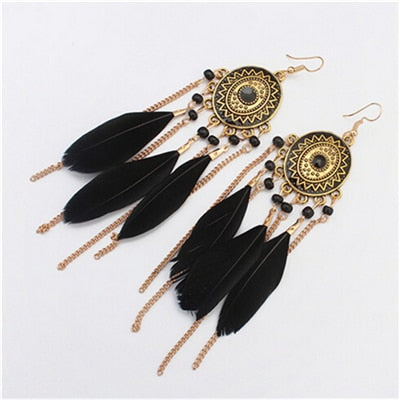Feather and Chain Dangle Earrings