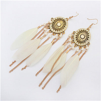 Feather and Chain Dangle Earrings